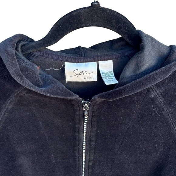 Spa By Chicos Vintage Y2K Womens Black Velour Velvet Zip Front Hoodie Jacket 0 - Picture 2 of 9